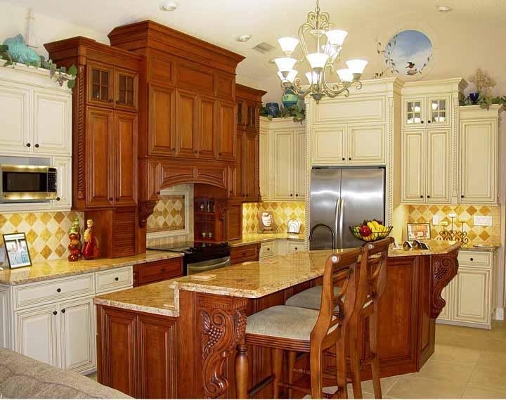 kitchen with stained wooden cabinets