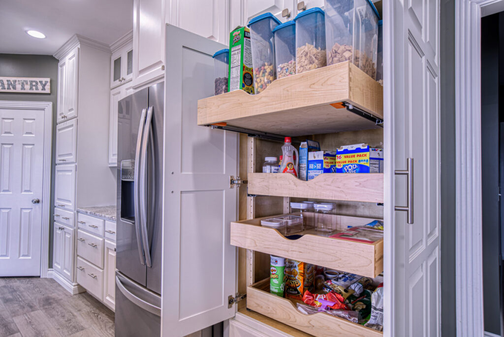 open pantry with snacks and food